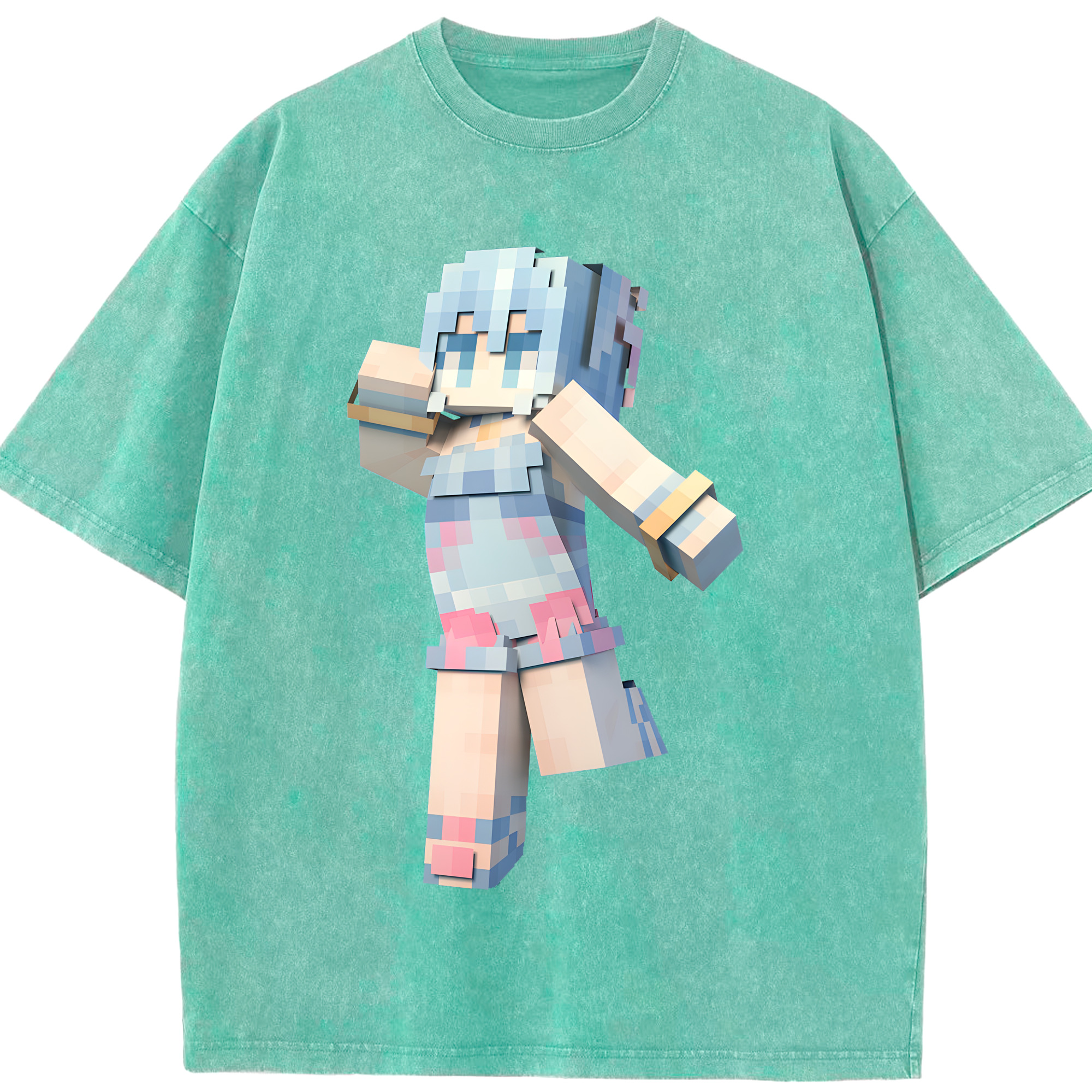 （画像用） マインクラフト ブロックの世界 Minecraft MC Block world 綿100% ヴィンテージ風 半袖Tシャツ（フロントプリント）